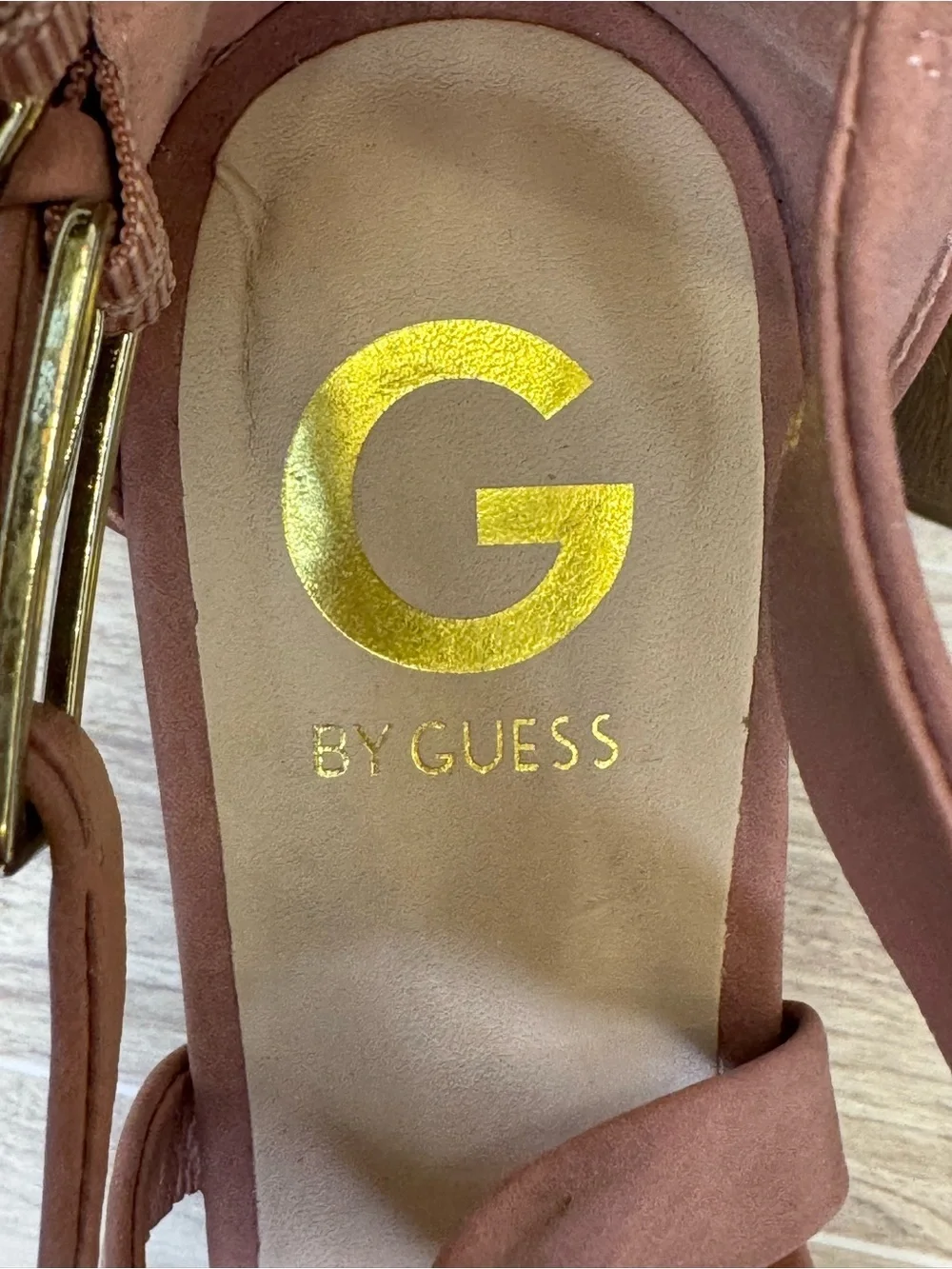 G by Guess Sissy Dusty Rose Faux Suede Wedge Heel/Platform Sandals